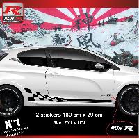 Stickers Auto Par Marque 2 stickers bas de caisse compatible avec PEUGEOT 208 et 207 - Damier GT3 Noir - Run-R