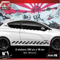 Stickers Auto Par Marque 2 stickers bas de caisse compatible avec PEUGEOT 208 et 207 - Damier Noir - Run-R