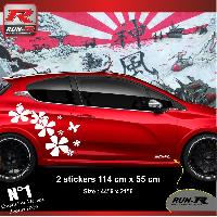 Stickers Auto Par Marque 2 stickers bas de caisse compatible avec PEUGEOT 208 Fleurs - BLANC - Run-R