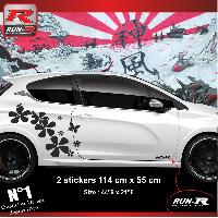 Stickers Auto Par Marque 2 stickers bas de caisse compatible avec PEUGEOT 208 Fleurs - NOIR - Run-R