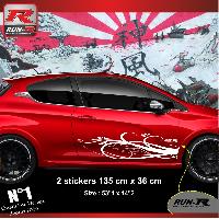 Stickers Auto Par Marque 2 stickers bas de caisse compatible avec PEUGEOT 208 FLORAL - BLANC - Run-R