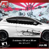 Stickers Auto Par Marque 2 stickers bas de caisse compatible avec PEUGEOT 208 FLORAL - NOIR - Run-R