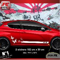 Stickers Auto Par Marque 2 stickers bas de caisse compatible avec PEUGEOT 208 PAPILLONS - BLANC - Run-R