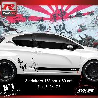 Stickers Auto Par Marque 2 stickers bas de caisse compatible avec PEUGEOT 208 PAPILLONS - NOIR - Run-R