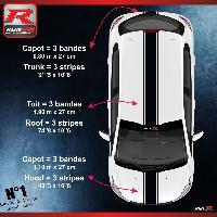 Stickers Auto Par Marque Stickers 00AHN triple bandes de toit et capot Noires compatible avec Peugeot 206 207 208 - Run-R