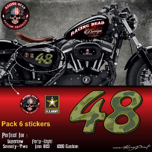 Stickers Motos Stickers DD12 Harley Davidson Sportster 48 US ARMY - Run-R