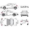 Stickers Grands Formats Set complet Adhesifs -RACING- Argent - Taille M - Car Deco