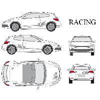 Stickers Grands Formats Set complet Adhesifs -RACING- Argent - Taille M - Car Deco