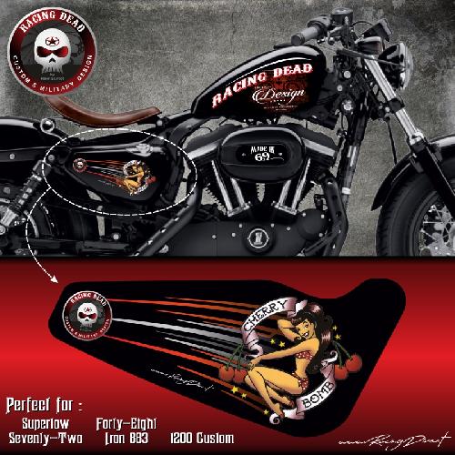 Stickers Motos Stickers Harley Davidson Sportster CHERRY BOMB compatible avec Forty-eight Roadster Seventy-Two Iron 883 Superlow 1200 Custom - Run-R