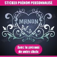 Stickers - Lettres Adhesives Sticker mural prenom fille coeur arabesque papillon 55 cm - Chrome - Run-R
