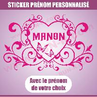 Stickers - Lettres Adhesives Sticker mural prenom fille coeur arabesque papillon 88 cm - Rose - Run-R
