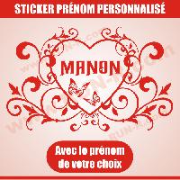 Stickers - Lettres Adhesives Sticker mural prenom fille coeur arabesque papillon 88 cm - Rouge - Run-R