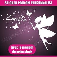 Stickers - Lettres Adhesives Sticker mural prenom fille Fee papillon etoile 28 cm - Blanc - Run-R
