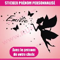 Stickers - Lettres Adhesives Sticker mural prenom fille Fee papillon etoile 28 cm - Noir - Run-R