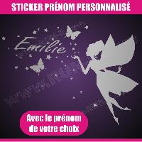 Stickers - Lettres Adhesives Sticker mural prenom fille Fee papillon etoile 77 cm - Argent - Run-R
