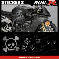 Stickers Motos 16 stickers tete de mort SKULL RAIN - ARGENT - Run-R
