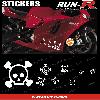 Stickers Motos 16 stickers tete de mort SKULL RAIN - BLANC - Run-R