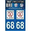 Stickers Multi-couleurs Adhesifs Region Departement 68 Alsace (Elsass) X2