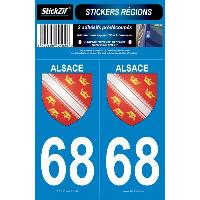 Stickers Plaques Immatriculation 2 ADHESIFS -REGION- DEPARTEMENT 68 ALSACE