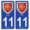 Stickers Plaques Immatriculation 2 autocollants Region Departement 11 SR11-1