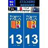 Stickers Plaques Immatriculation 2 autocollants Region Departement 13