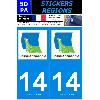 Stickers Plaques Immatriculation 2 autocollants Region Departement 14