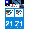 Stickers Plaques Immatriculation 2 autocollants Region Departement 21 SR21