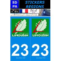 Stickers Plaques Immatriculation 2 autocollants Region Departement 23