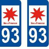Stickers Plaques Immatriculation Autocollant departement 93 - SEINE SAINT DENIS -x2-
