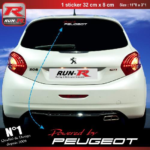 Stickers Vitre 00AU Powered by compatible avec Peugeot 32x8cm - Rouge Blanc - Run-R