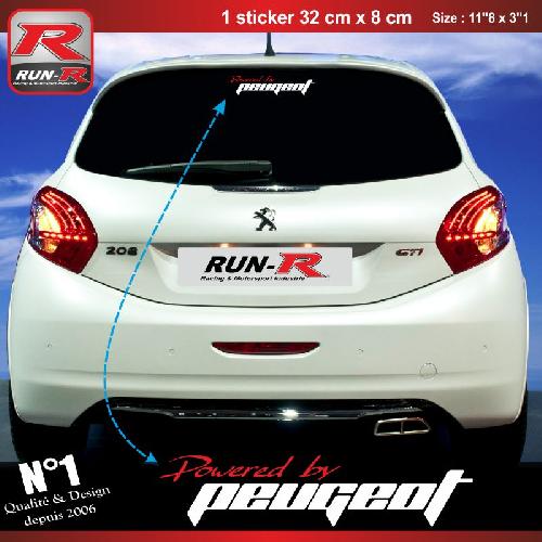 Stickers Vitre 00AV Powered by compatible avec Peugeot 32x8cm - Rouge Blanc - Run-R