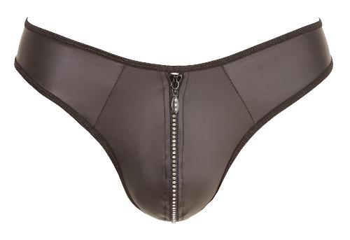 Combinaisons String Noir Effet Mouille Avec Zip En Strass - XXL