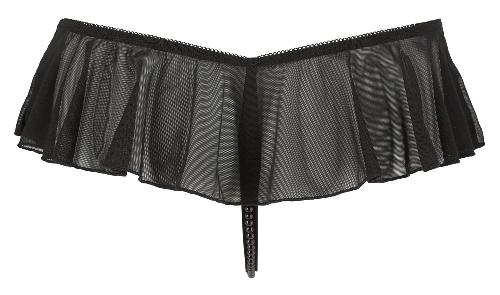 Dessous String noir ouvert avec volant et perles -Taille XL