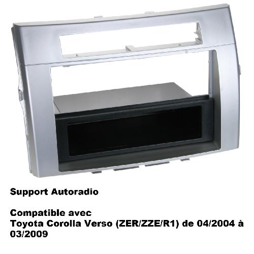 Supports Autoradio de Roger Support Autoradio compatible avec Toyota Corolla verso 04-09 - Argent 1din avec vide-poche