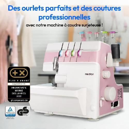 Machine A Coudre Surjeteuse - MEDION - SO 90 - 91W - Type d'aiguille 11. 14. 16 - 1200 tr/min - LED - Rose