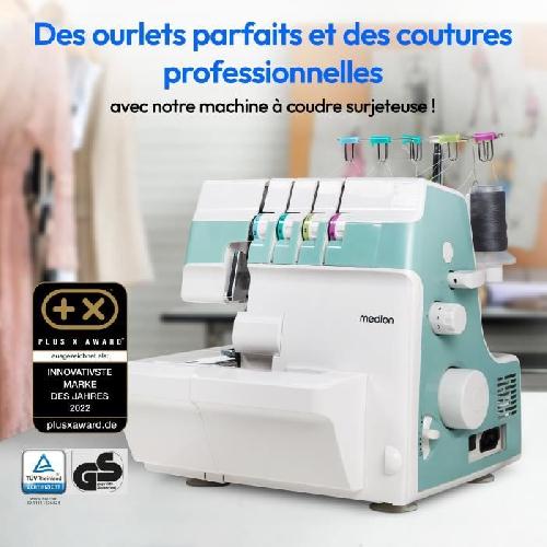 Machine A Coudre Surjeteuse - MEDION - SO 90 - 91W - Type d'aiguille 11. 14. 16 - 1200 tr/min - LED - Turquoise