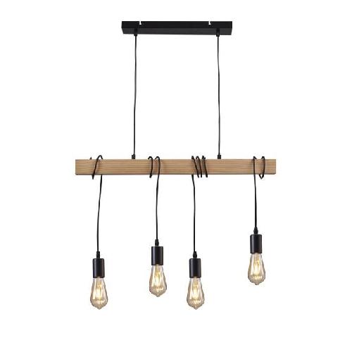 Suspension DETROIT en bois - Style industriel - Noir - Salon - 4 ampoules incluses
