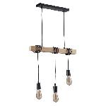 Lustre - Suspension Suspension en bois - Style industriel - Noir - 3 tetes en bois - 7 x 60 x H150 cm - Ampoules decoratives E27 40W fournies