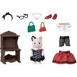 Figurine Miniature - Personnage Miniature SYLVANIAN FAMILIES - La valisette de mode et grande soeur chat bicolore