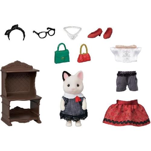 Figurine Miniature - Personnage Miniature SYLVANIAN FAMILIES - La valisette de mode et grande soeur chat bicolore