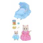 Poupee SYLVANIAN FAMILIES - Set Le nouveau venu - Couffin a bascule et figurines chat creme - PReT A JOUER