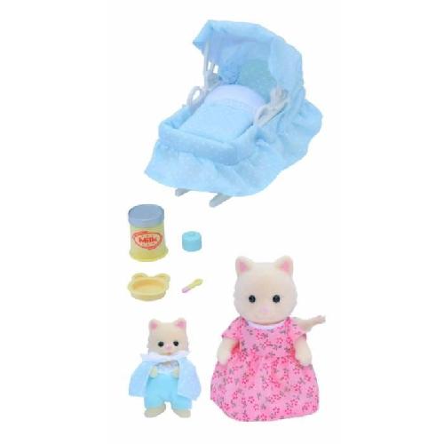 Poupee SYLVANIAN FAMILIES - Set Le nouveau venu - Couffin a bascule et figurines chat creme - PReT A JOUER