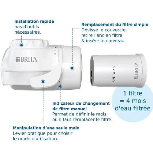 Carafe Filtrante Systeme de filtration sur robinet - BRITA - ON TAP V - 600 L d'eau filtrée / 4 mois - 3 modes d'utilisations - 5 adaptateurs inclus