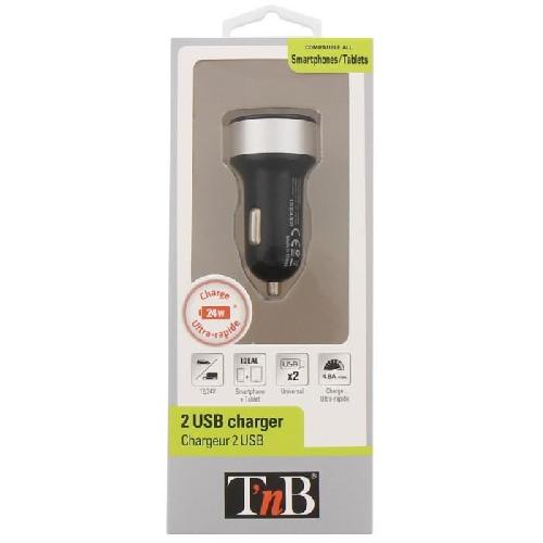 Chargeur - Adaptateur Alimentation Telephone T'NB AcgpCar48 Chargeur Allume-Cigare Double USB 4.8 A Noir