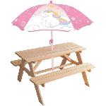 Dinette - Cuisine Table pique-nique Licorne en pin avec parasol - FUN HOUSE - H.53 x l.95 x P.75 cm - Pour enfant