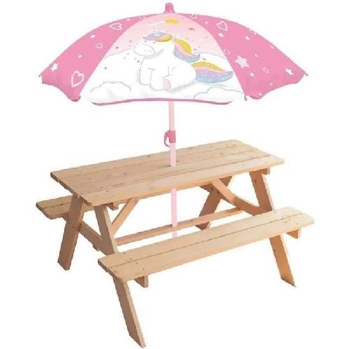 Dinette - Cuisine Table pique-nique Licorne en pin avec parasol - FUN HOUSE - H.53 x l.95 x P.75 cm - Pour enfant