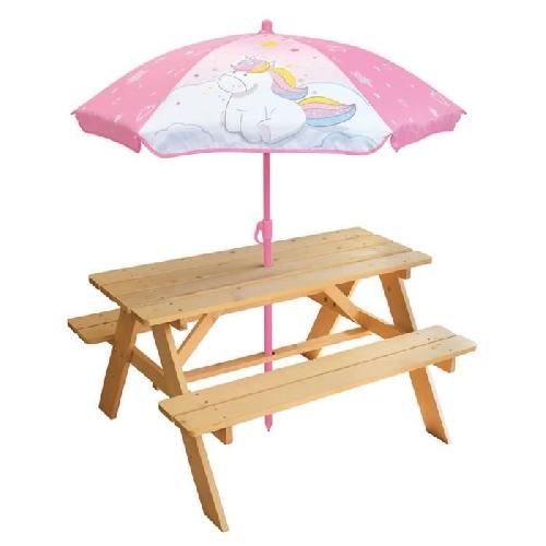 Dinette - Cuisine Table pique-nique Licorne en pin avec parasol - FUN HOUSE - H.53 x l.95 x P.75 cm - Pour enfant