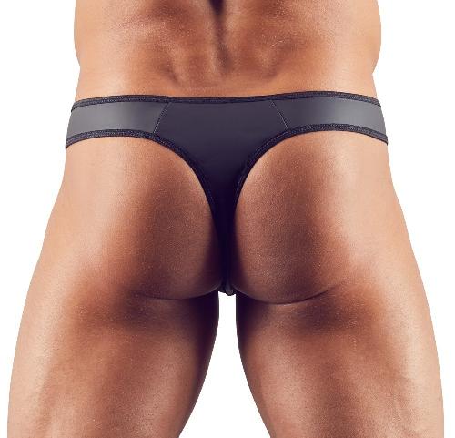 Dessous Tanga Homme Noir Transparant a Rayures - L
