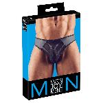 Dessous Tanga Homme Noir Transparant a Rayures - L