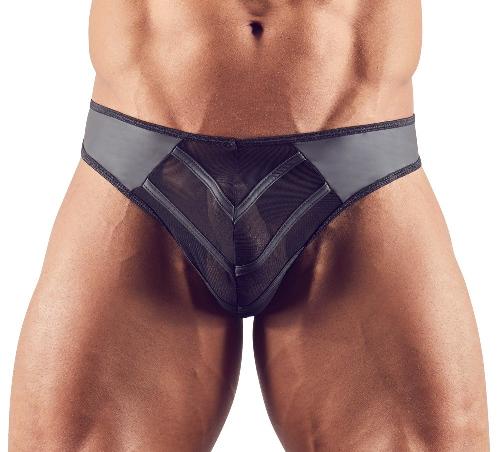 Dessous Tanga Homme Noir Transparant a Rayures - S